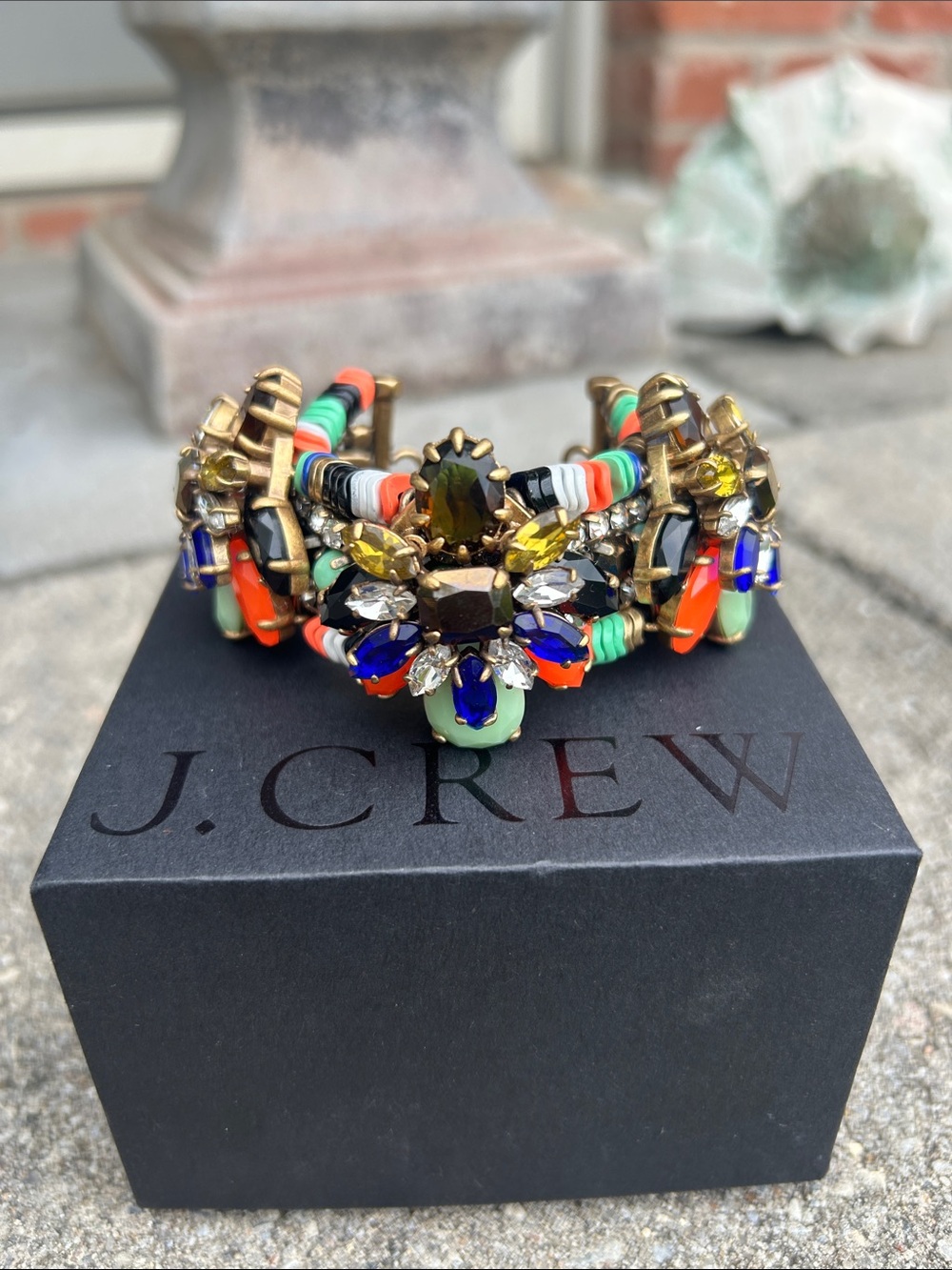 NWT J.CREW 2014  Stone Burst Crystal Enamel Statement Bracelet Green,Orange,Blue